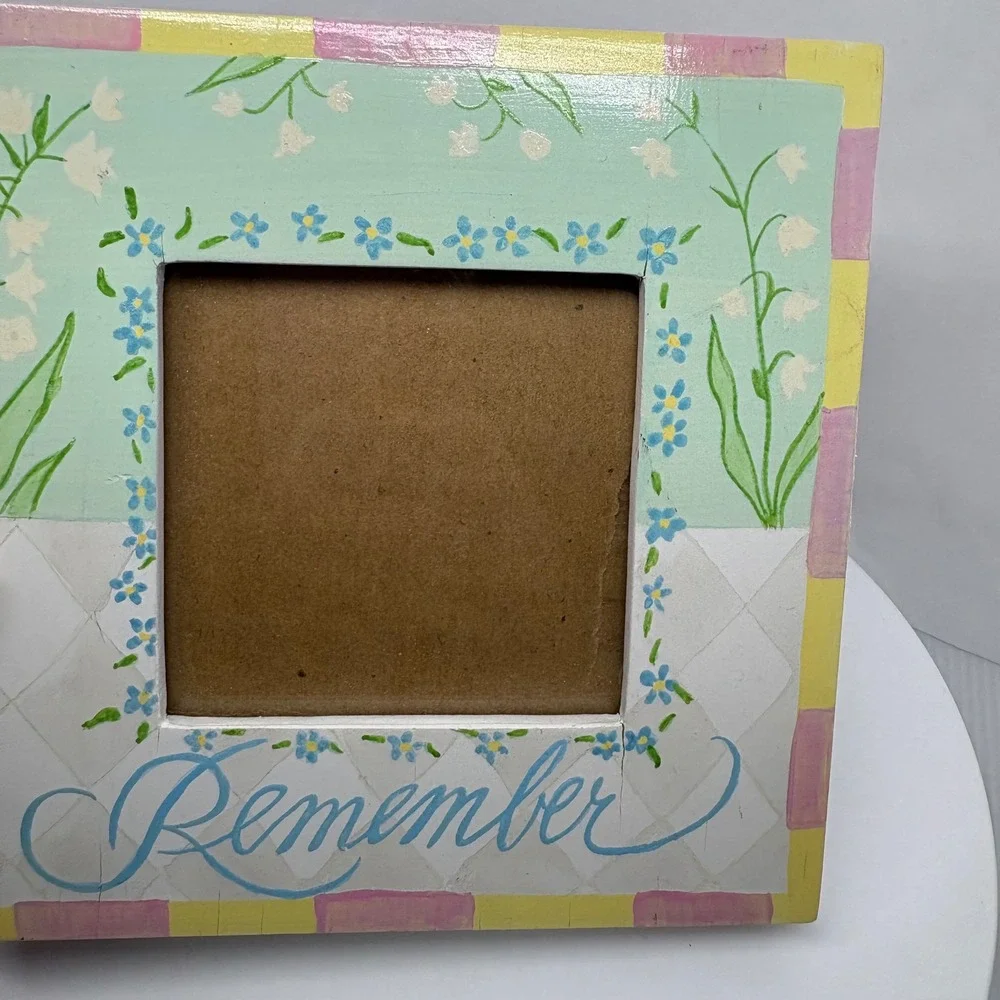 Hand Painted Wood Remember Floral Picture Frame Pastel 6x6 Elsa L Inc